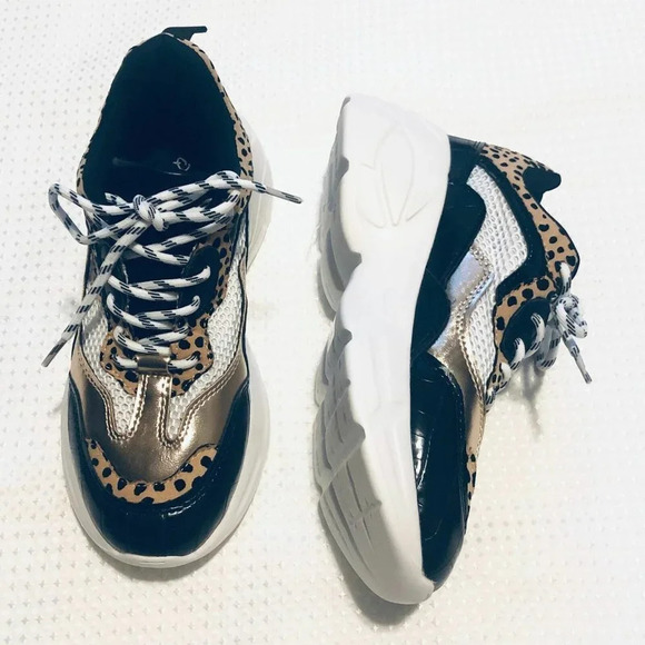 Qupid Womens Gold Black Lace Up Leopard Print Low Top Sneaker Shoes Size US 7 - Picture 6 of 13